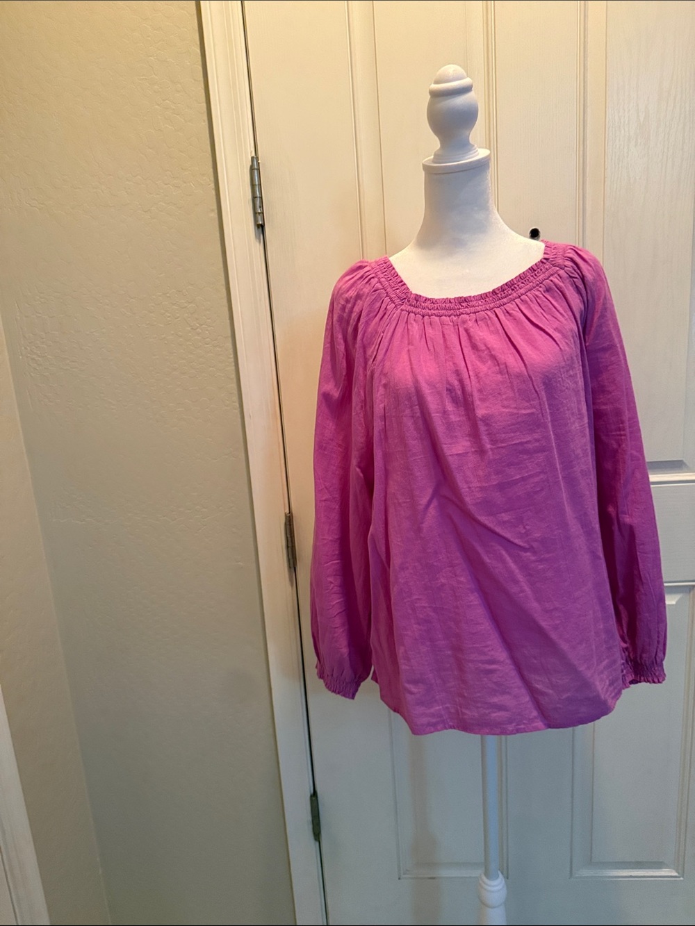 Old Navy Pink Smocked-Neck Peasant Blouse